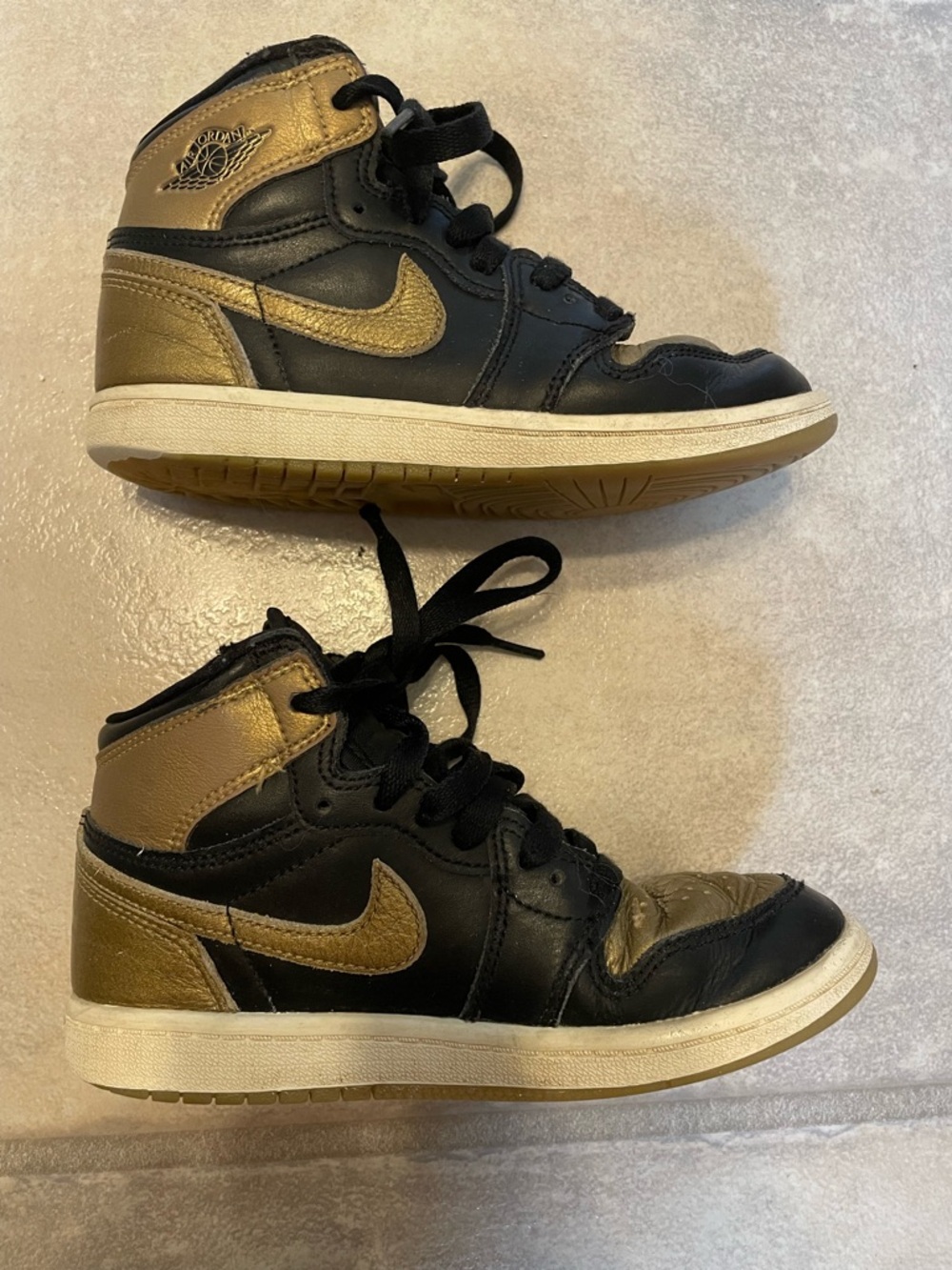 Nike Kids Black and Gold High-Top Jordans Sneakers